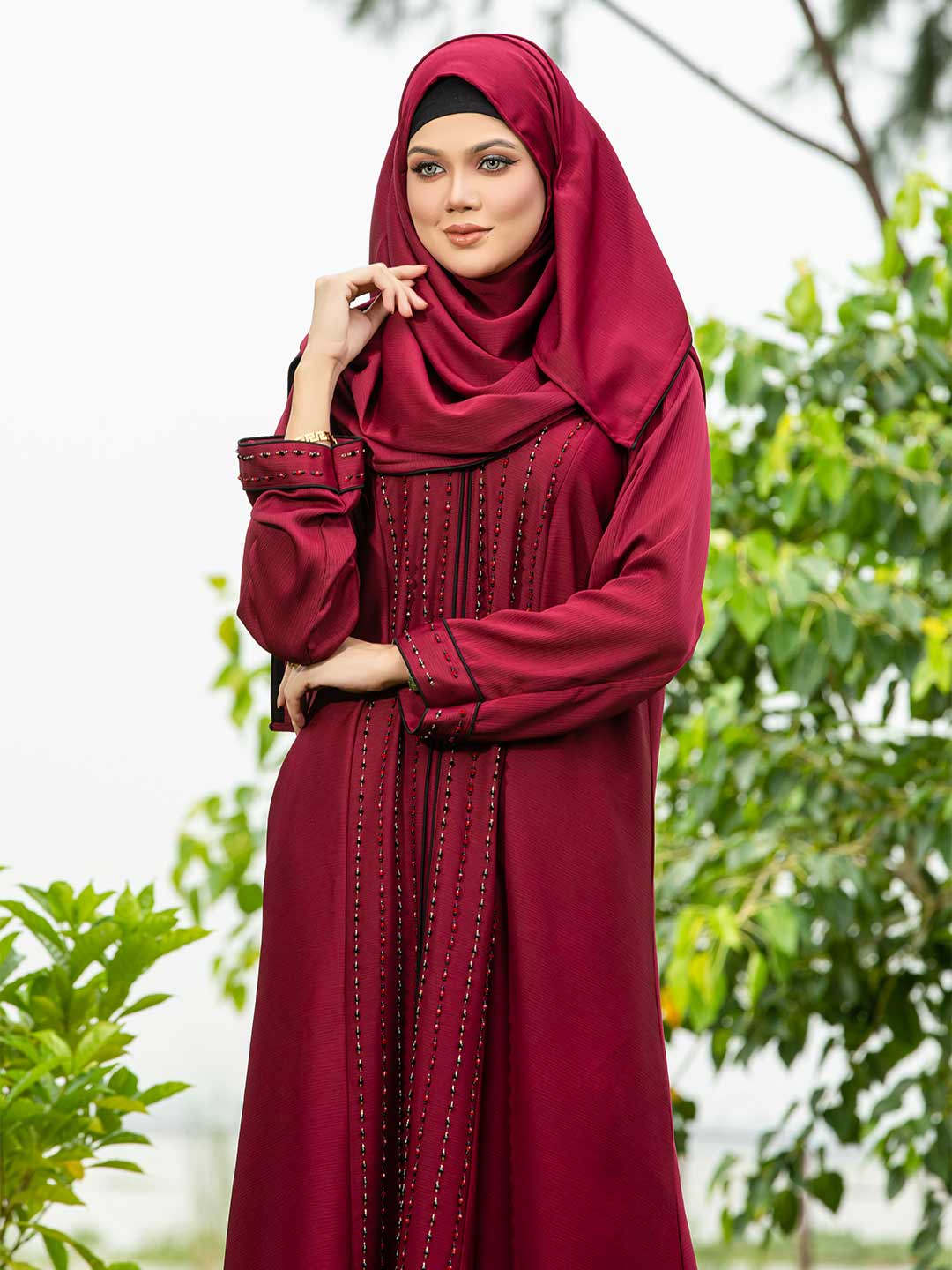 Maroon Color Zoom Karchupi Borka