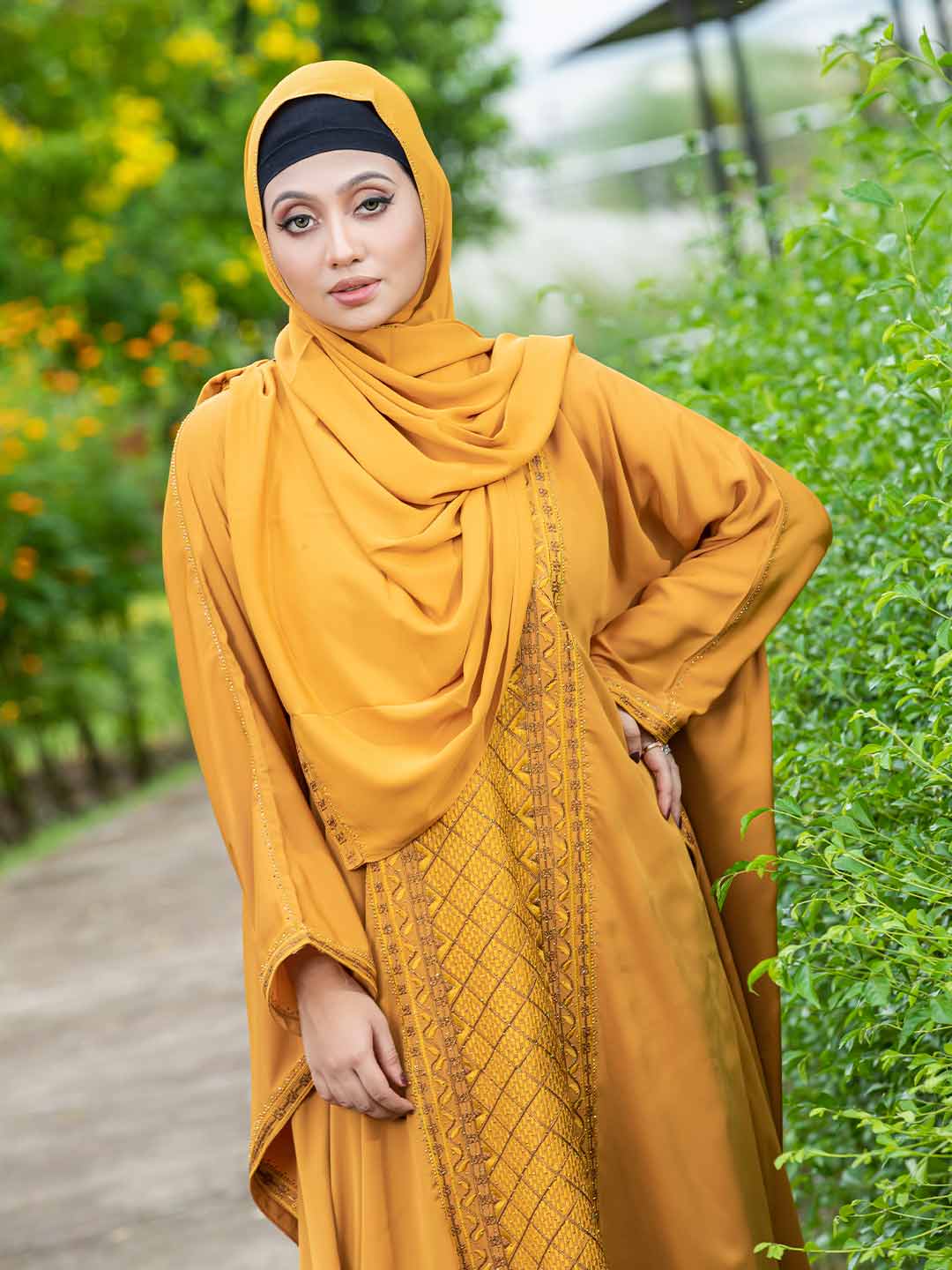 Yellow Color Embroidery Abaya