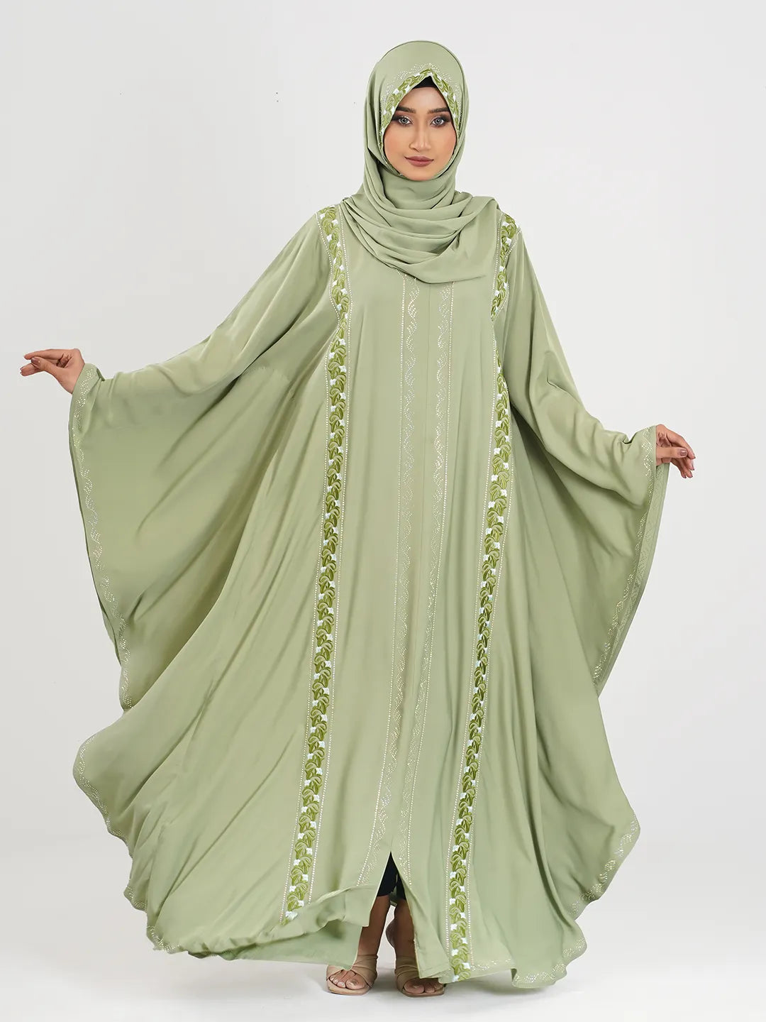 Aqua Embroidery Stone Abaya