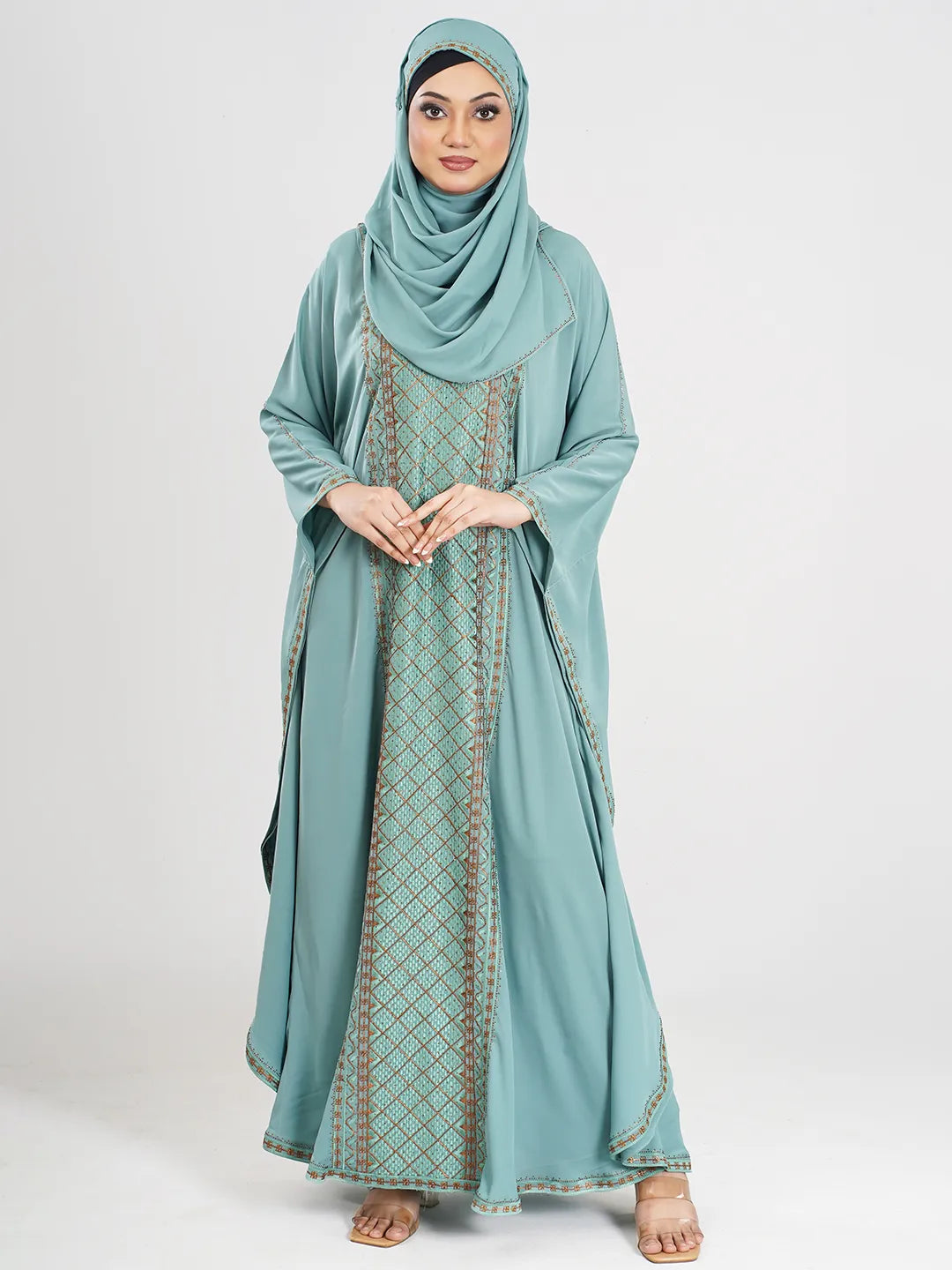 Aqua Color Embroidery Abaya