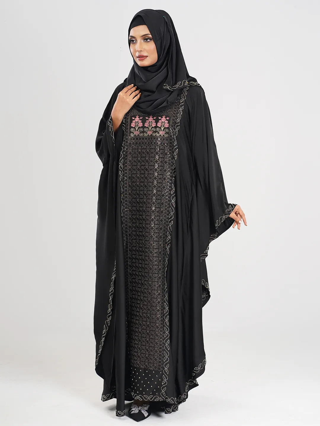 Black color Embroidery Stone Abaya