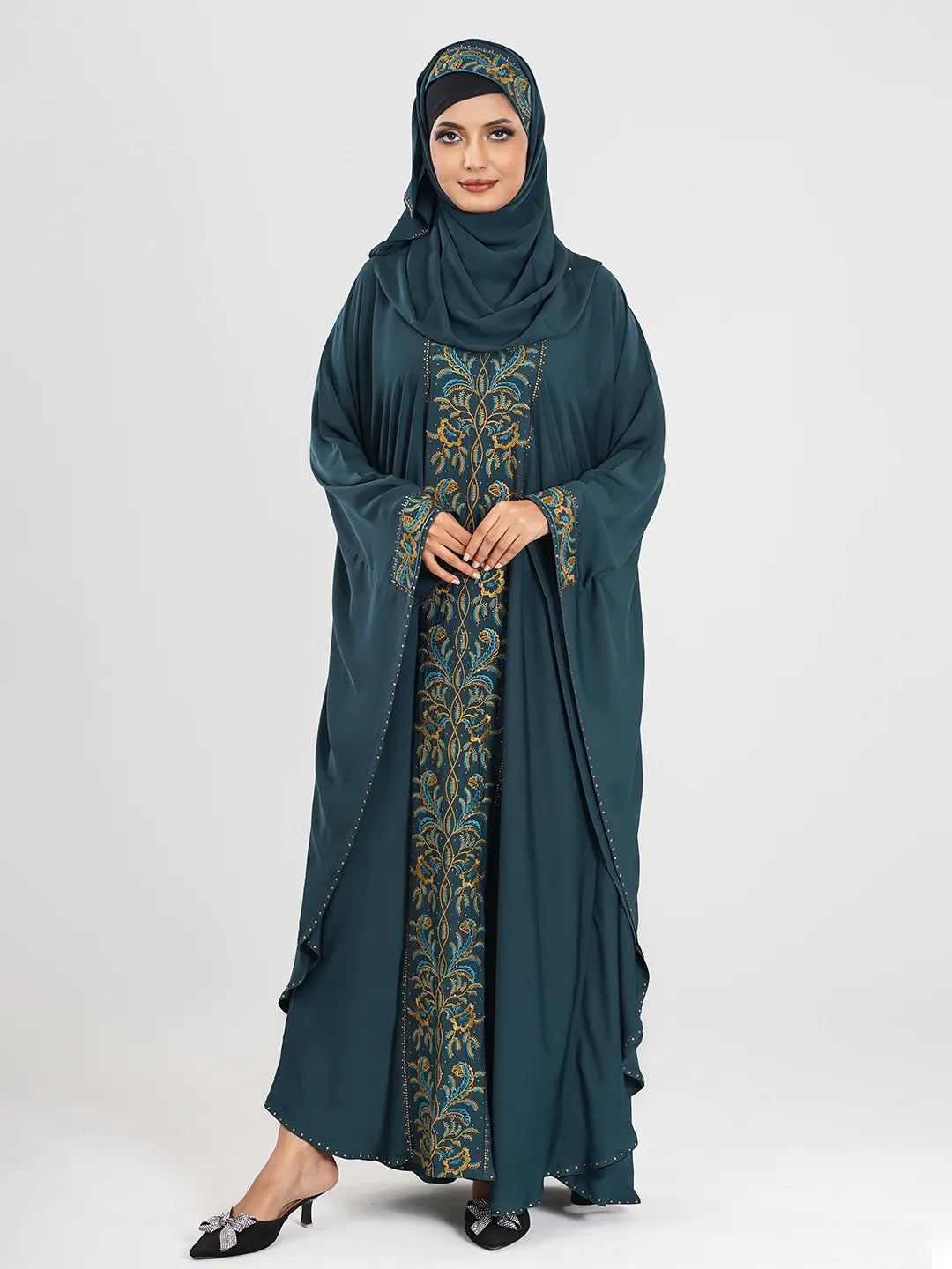 Forest Green Embroidery Stone Abaya