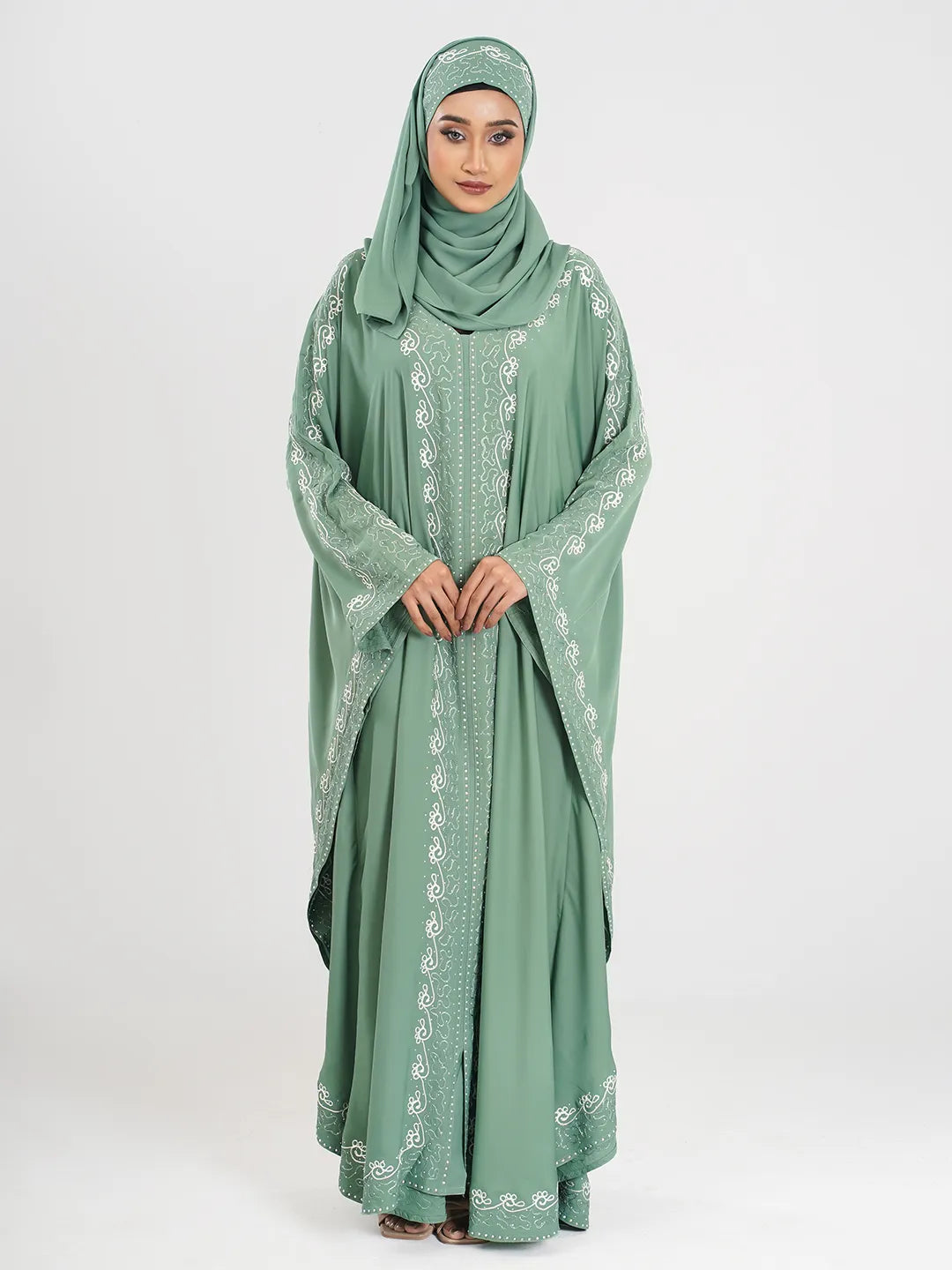 Aqua Color Ari Embroidery Abaya