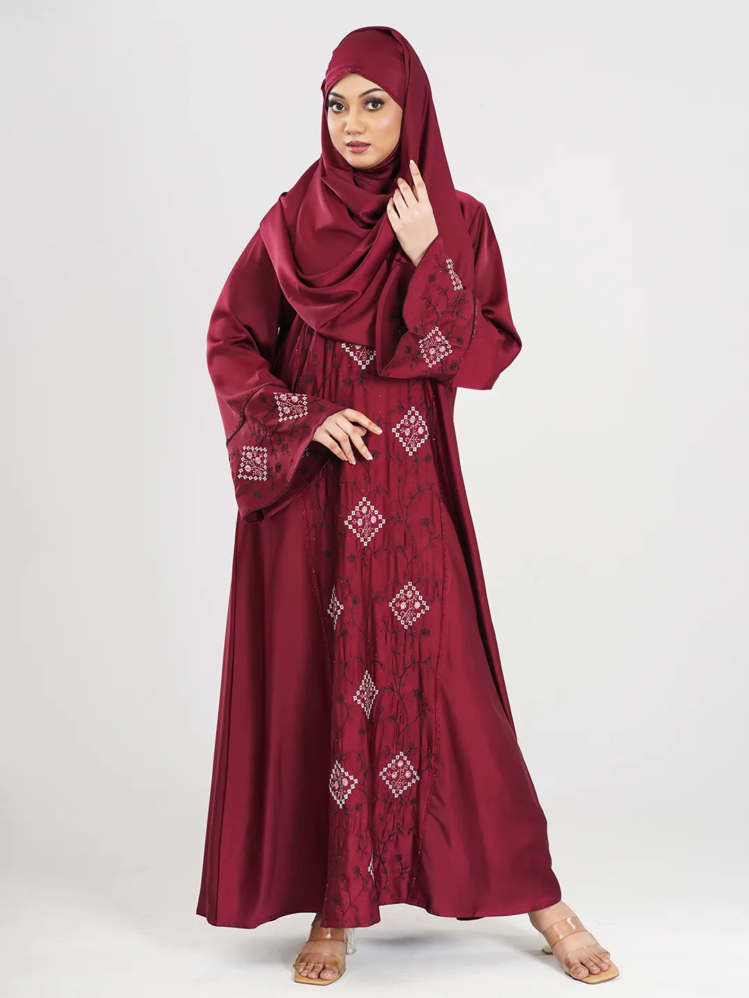 Stright Cut Embroidery Maroon Borka