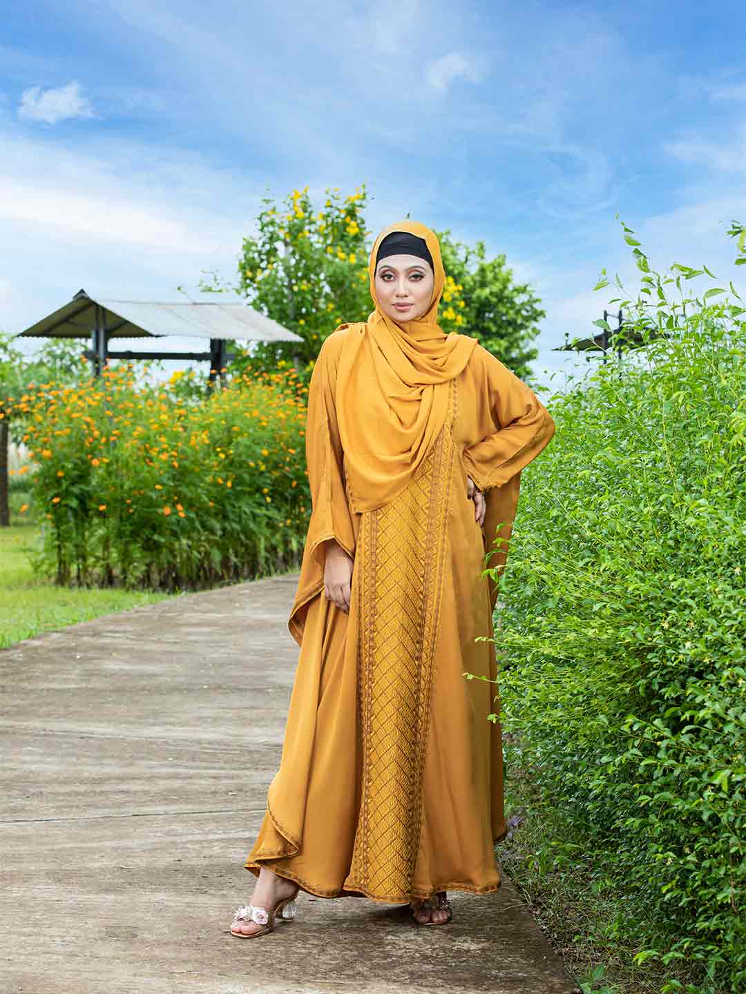 Yellow Color Embroidery Abaya