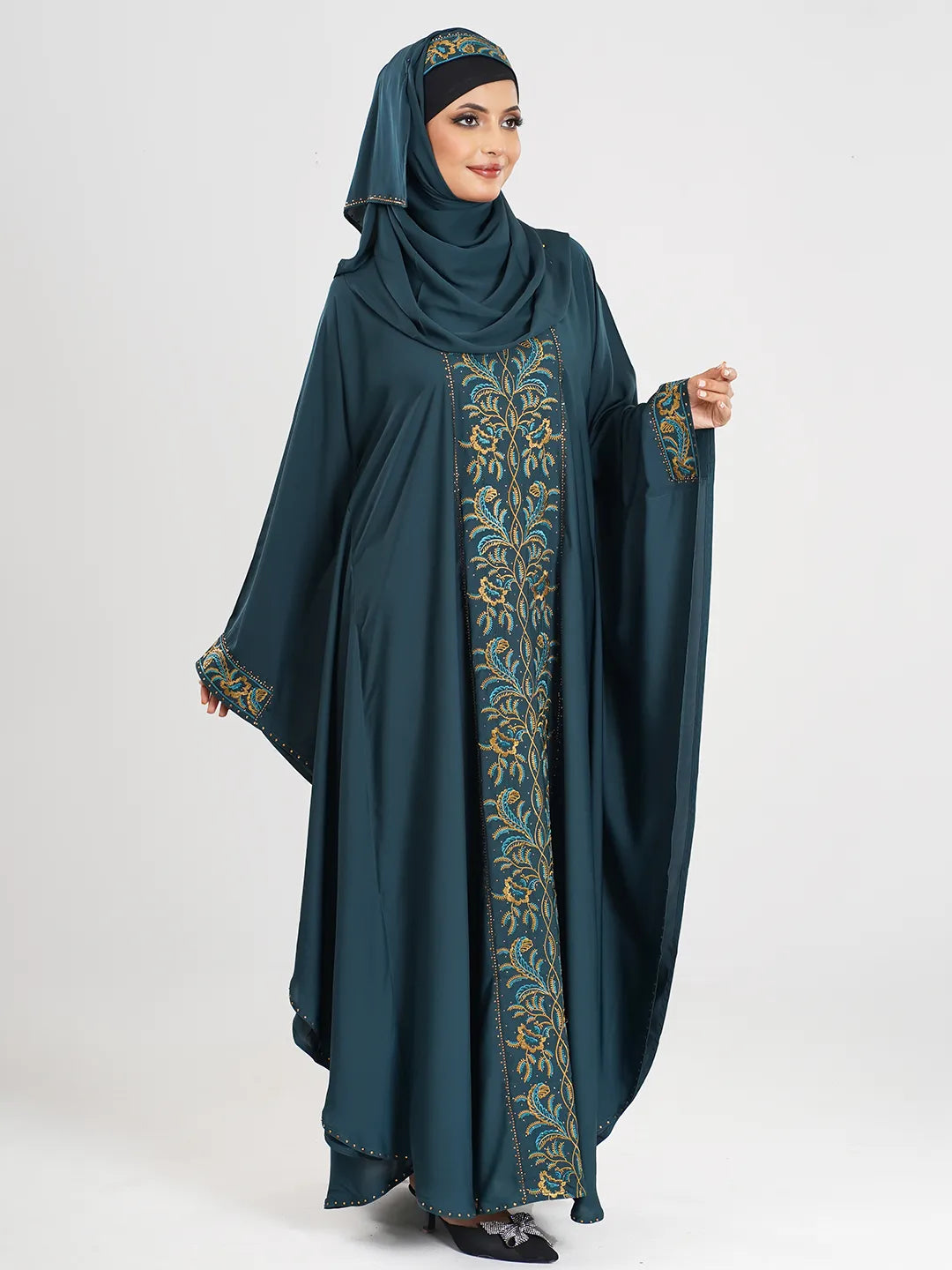 Forest Green Embroidery Stone Abaya