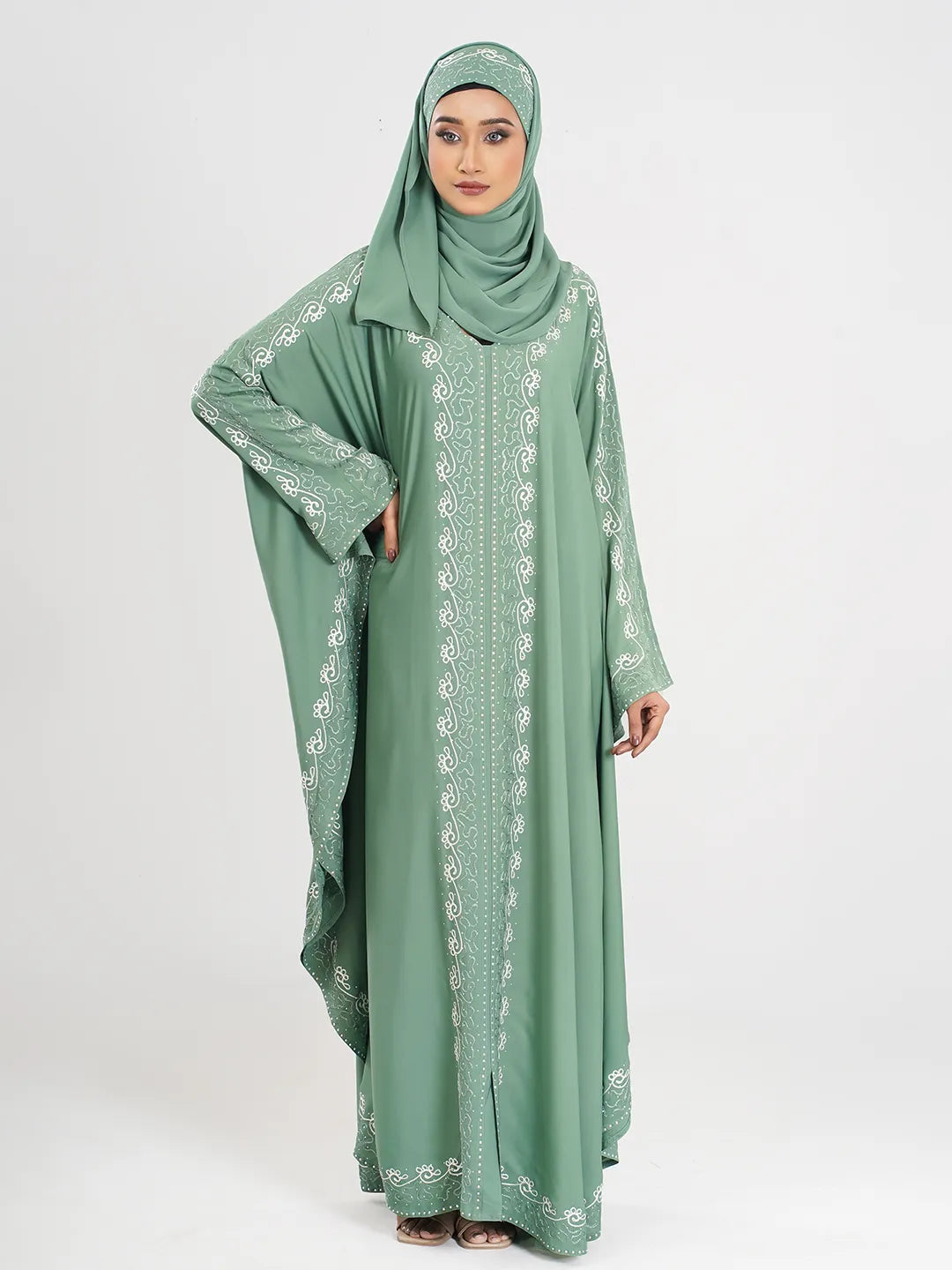 Aqua Color Ari Embroidery Abaya