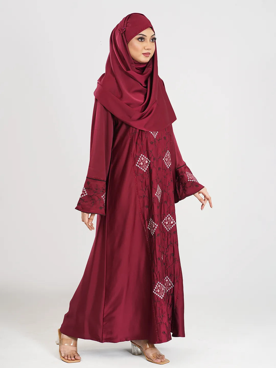 Stright Cut Embroidery Maroon Borka