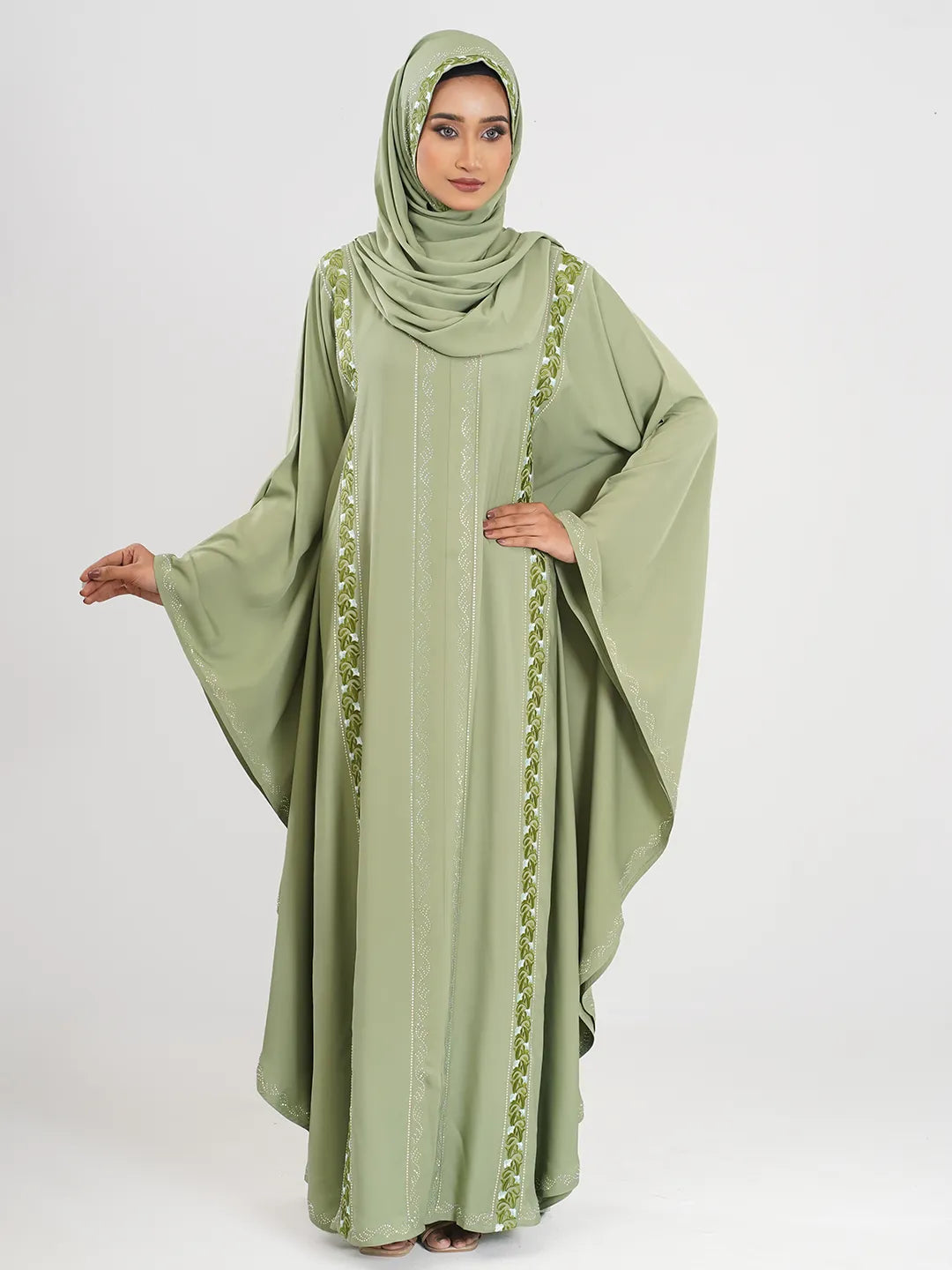 Aqua Embroidery Stone Abaya