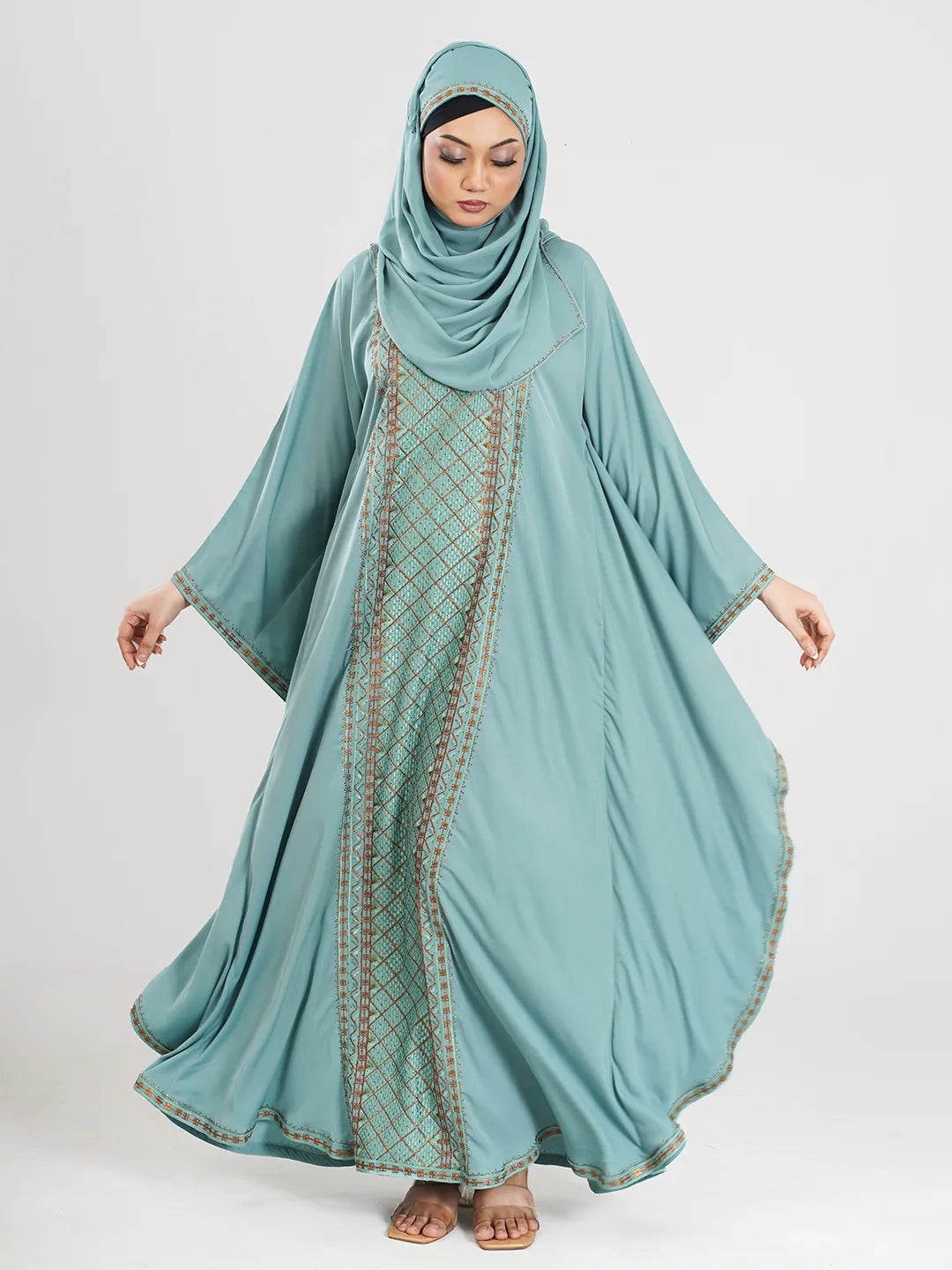 Aqua Color Embroidery Abaya