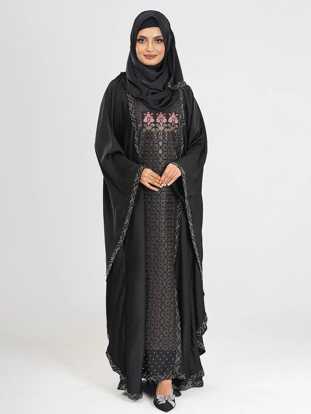 Black color Embroidery Stone Abaya