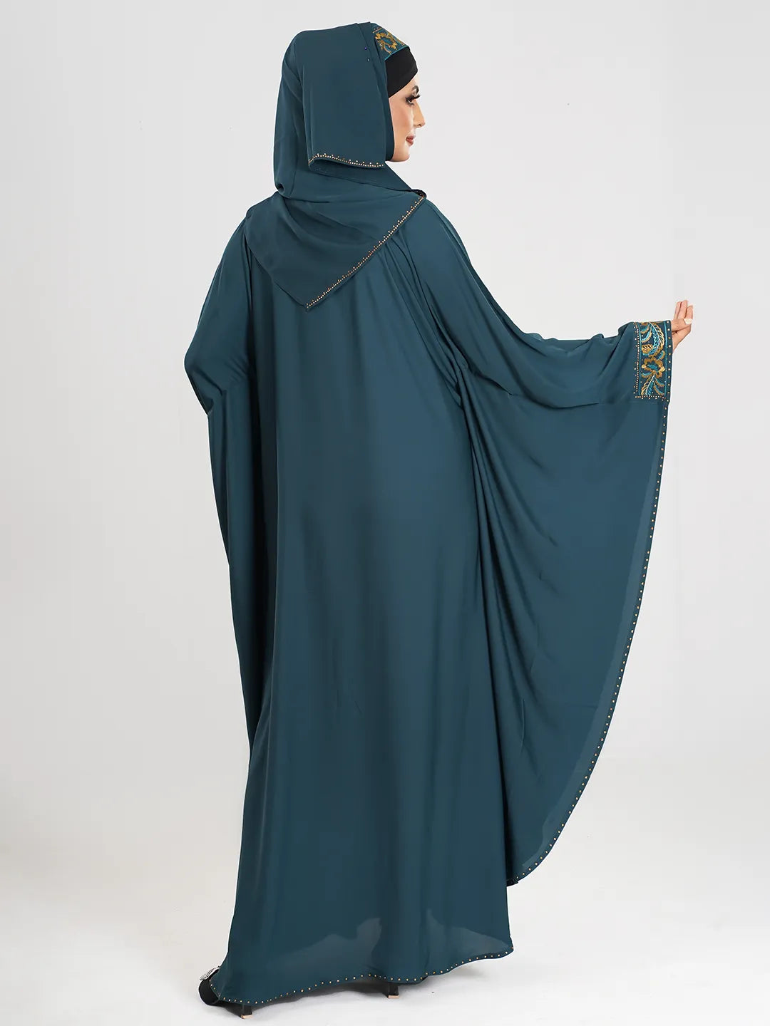 Forest Green Embroidery Stone Abaya