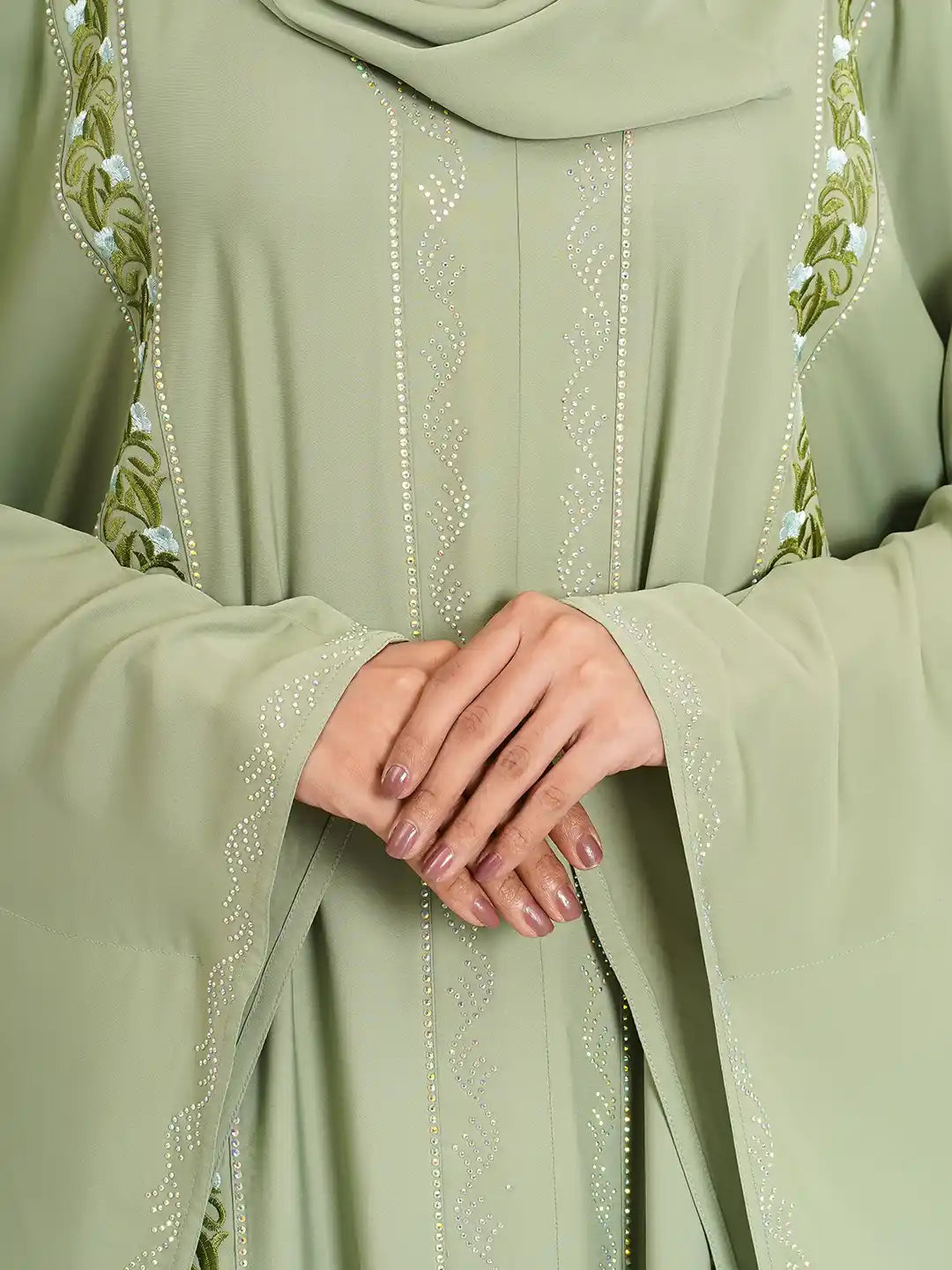 Aqua Embroidery Stone Abaya