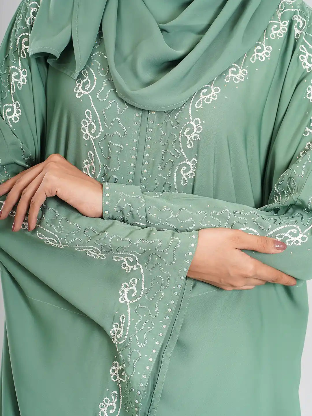 Aqua Color Ari Embroidery Abaya