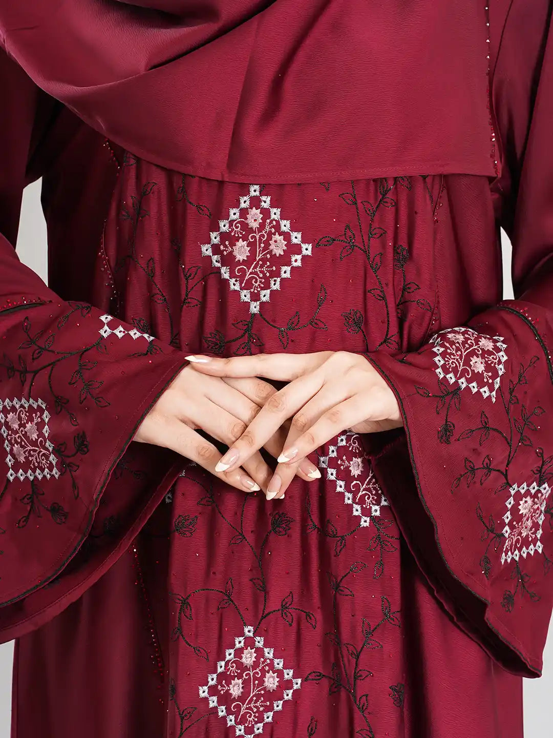 Stright Cut Embroidery Maroon Borka