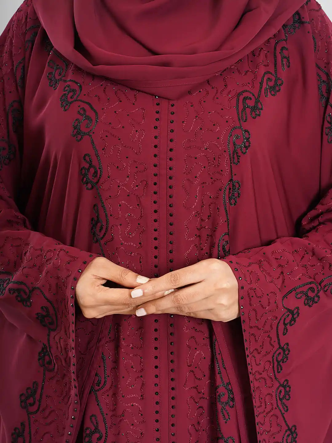 Maroon Ari Embroidery Abaya