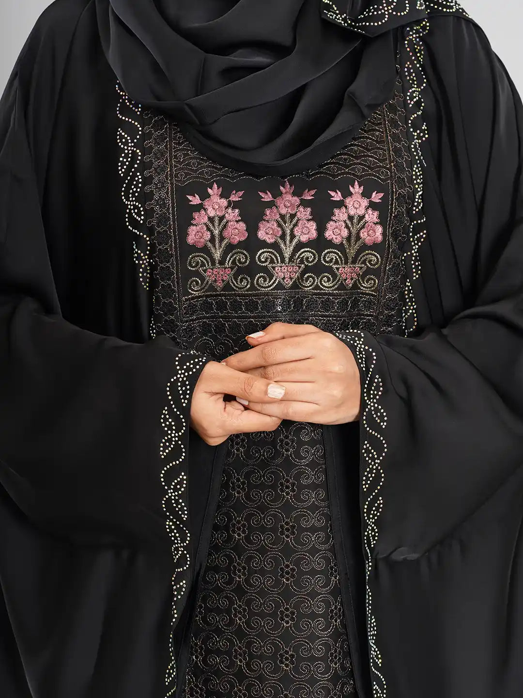 Black color Embroidery Stone Abaya