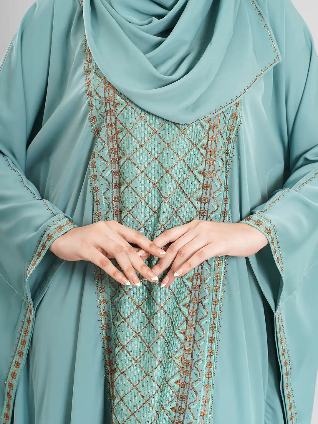 Aqua Color Embroidery Abaya