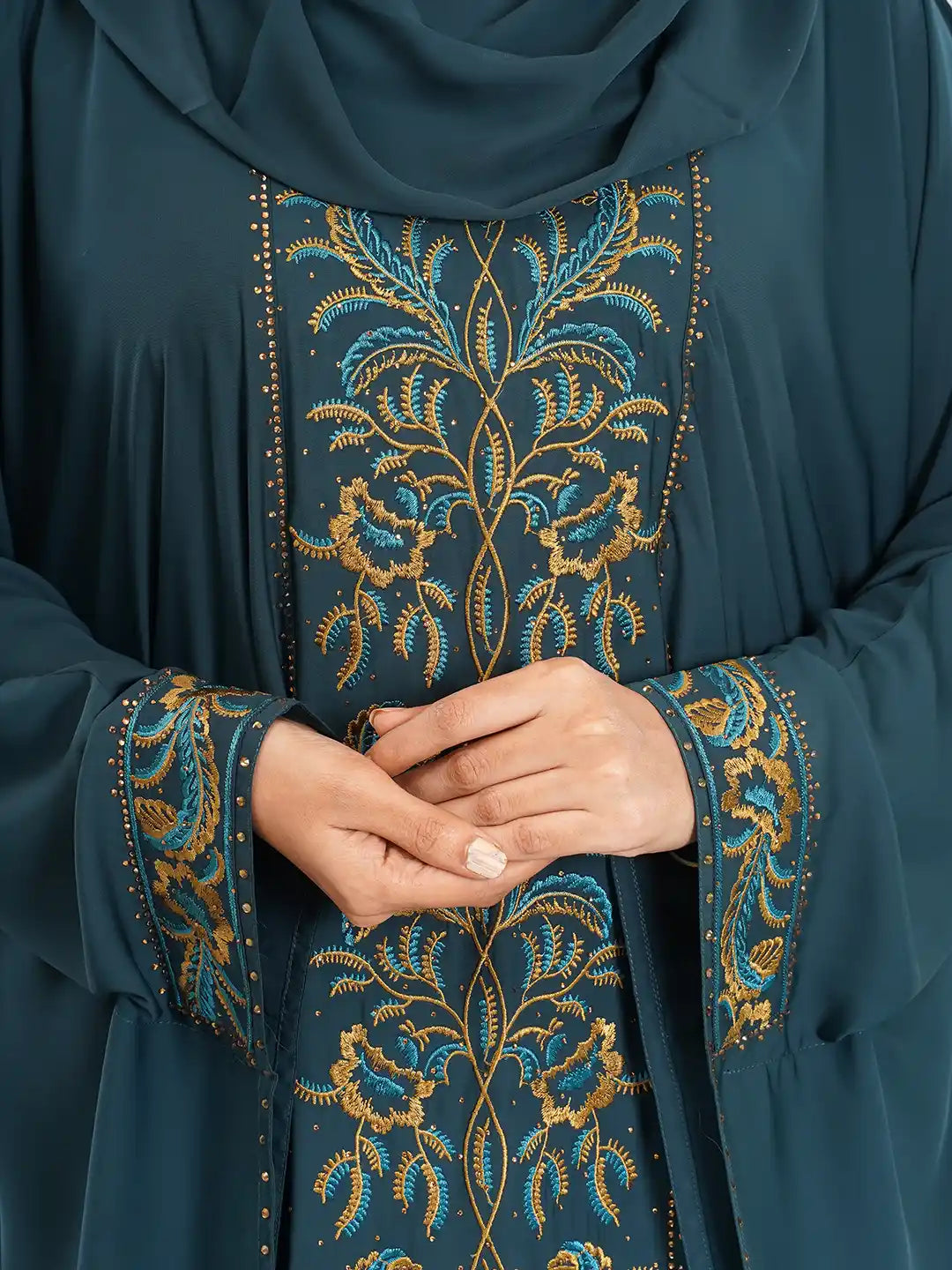 Forest Green Embroidery Stone Abaya