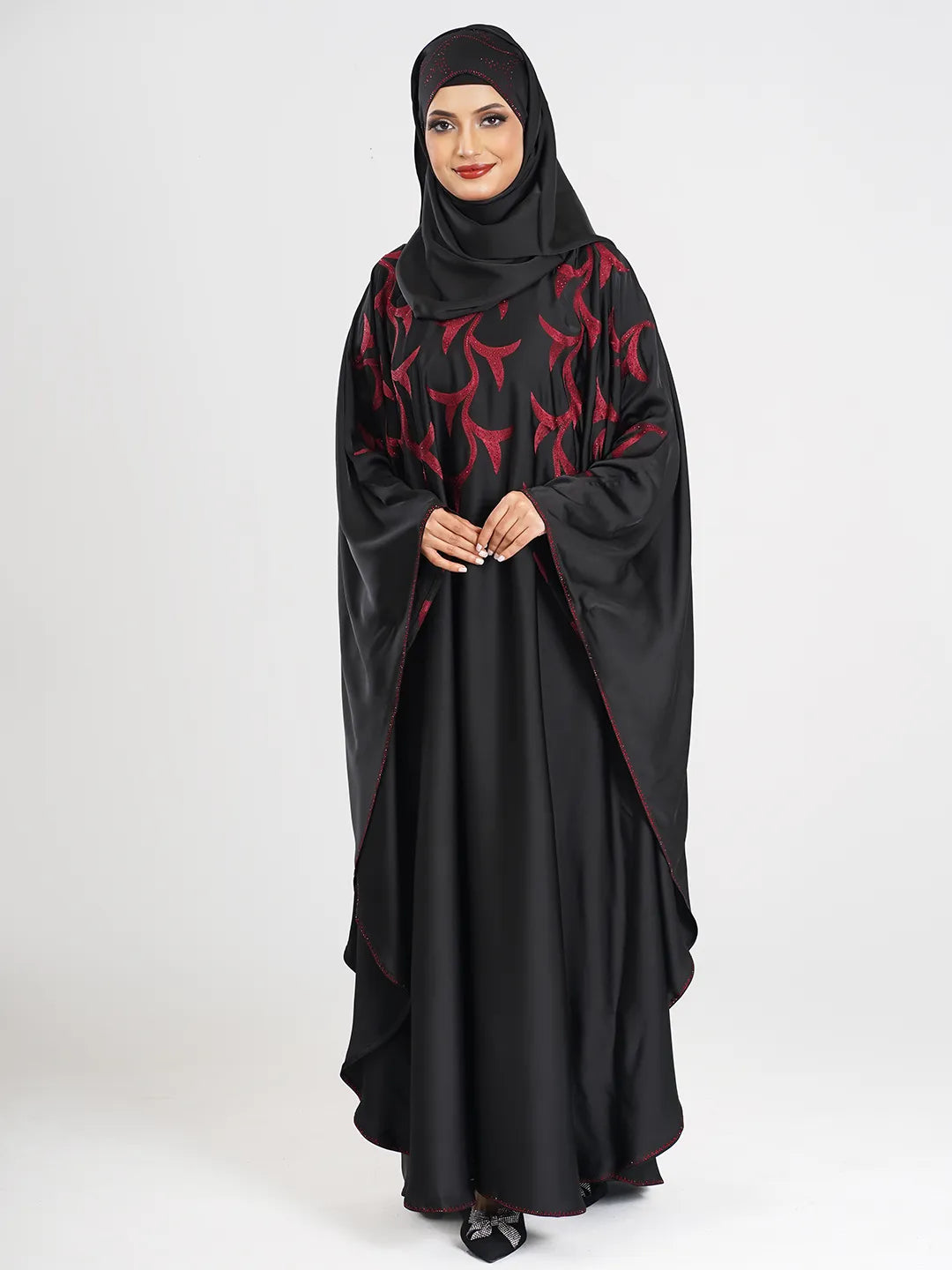 Black Stright Cut Embroidery Abaya