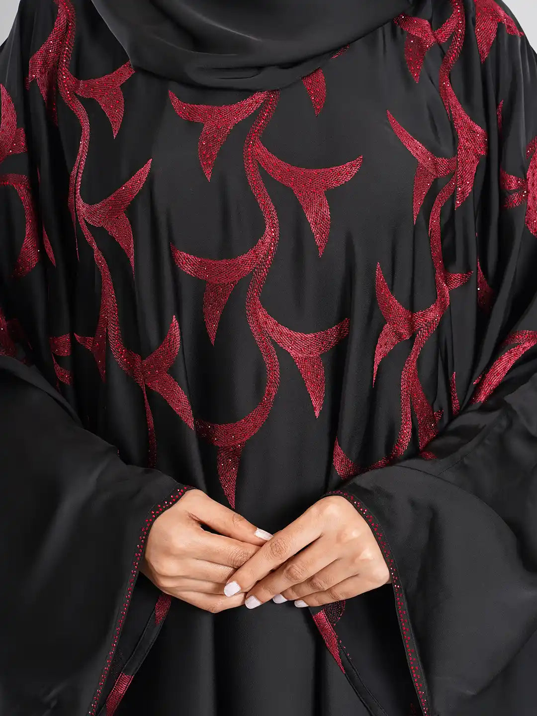 Black Stright Cut Embroidery Abaya