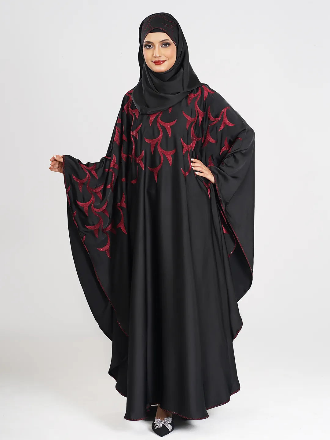 Black Stright Cut Embroidery Abaya