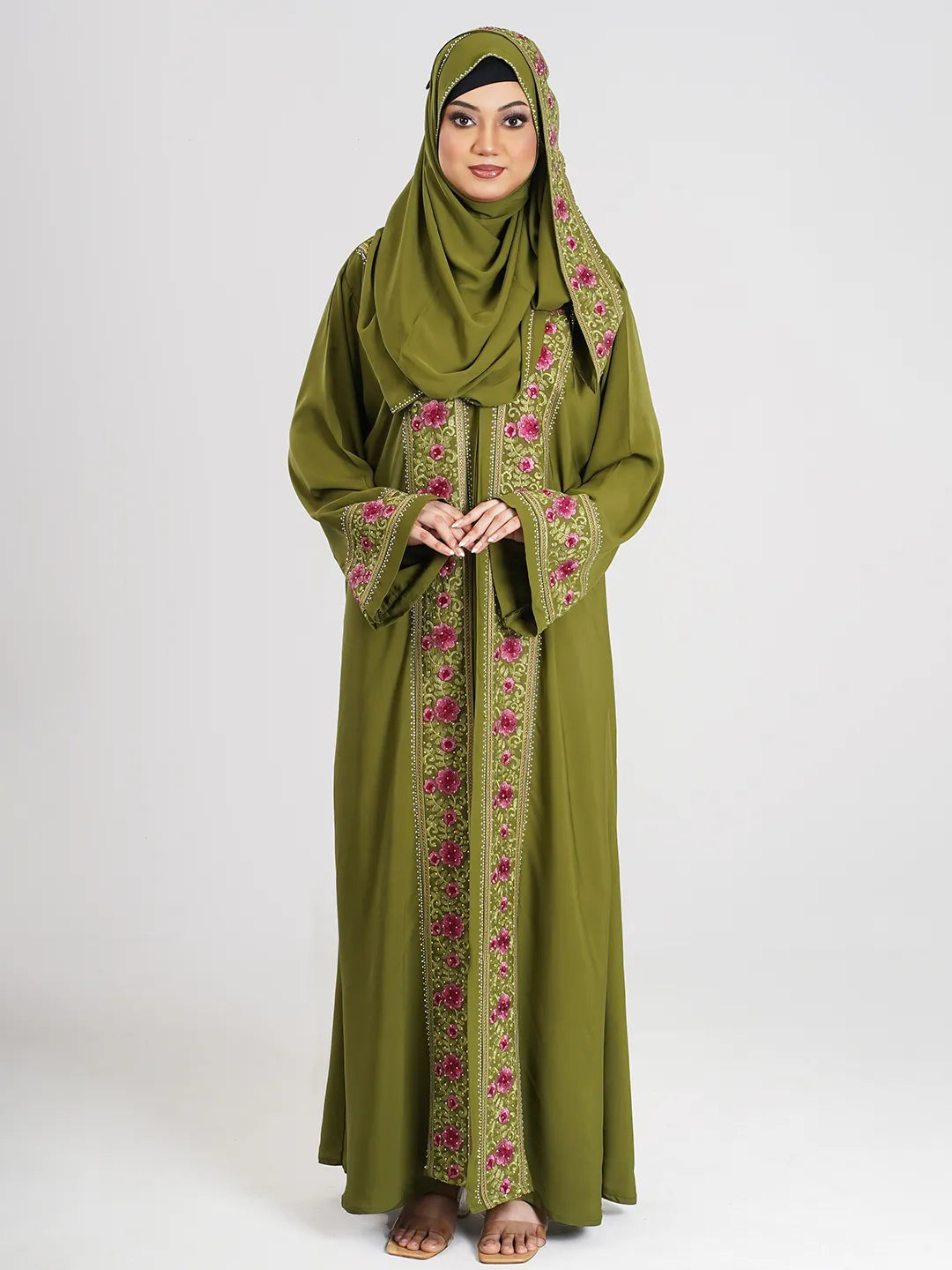 Olive color 1 Part Adjust Koti Borka with Ebroidery Stone